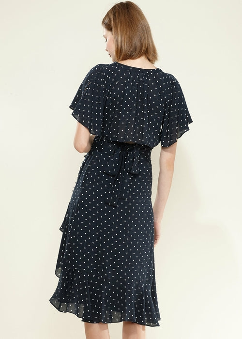 Women's Cape Sleeve V-Neck Crop Blouse In Navy