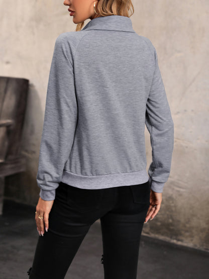 Mock Neck Raglan Sleeve Buttoned Sweatshirt