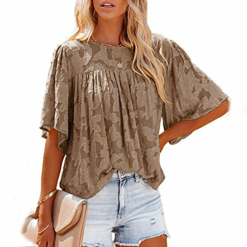 Loose Lace Half Sleeve O-neck Shirts Top