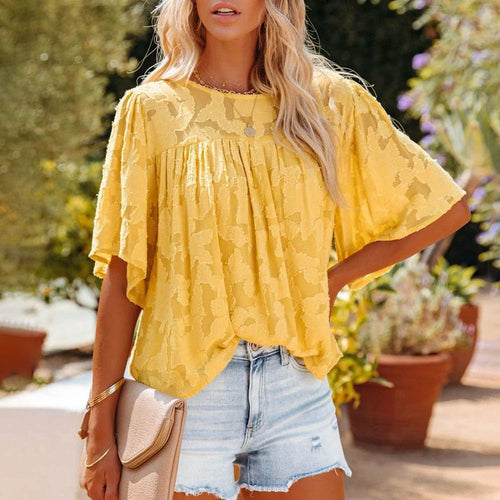 Loose Lace Half Sleeve O-neck Shirts Top