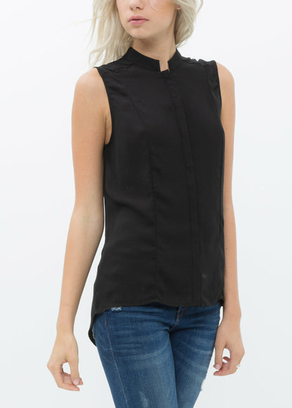 Women's Stand Collar Sleeveless Blouse