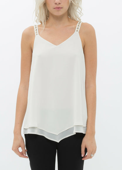 Embellished Chiffon Camisole Top In Cream