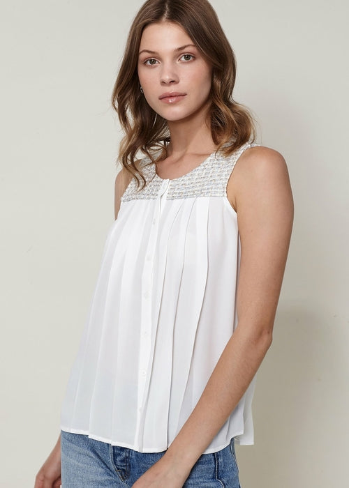 Women's Sleeveless Tweed Blouse In Ivory