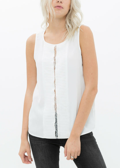 Women's Sleeveless Round Neck Lace Detail Top