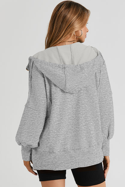 Zip Up Long Sleeve Drawstring Hoodie