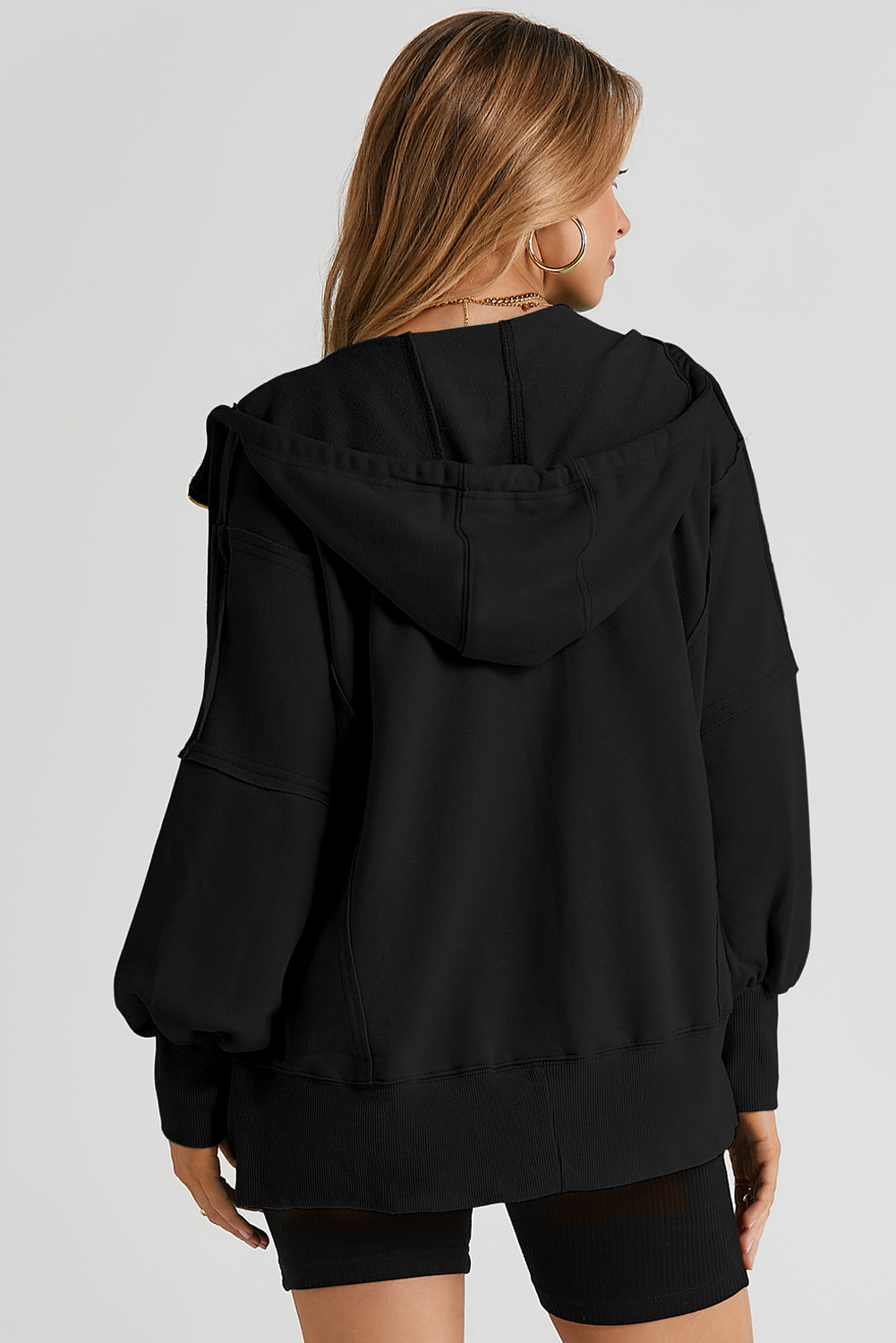 Zip Up Long Sleeve Drawstring Hoodie