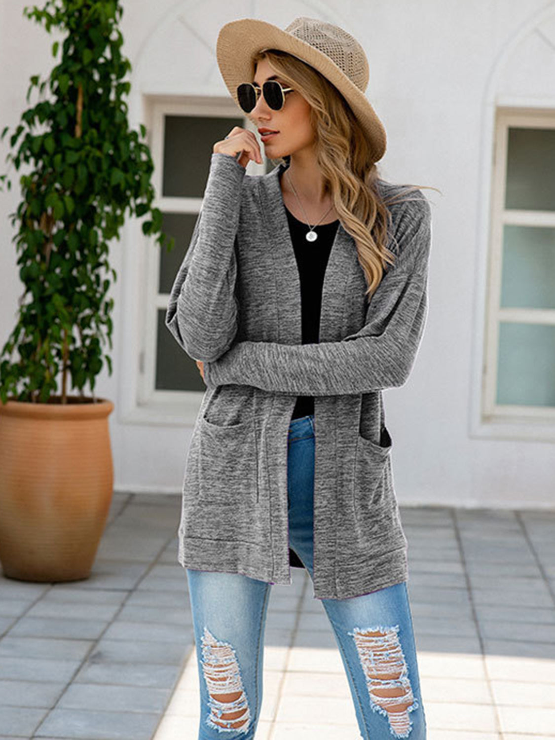 Open Front Long Sleeve Cardigan